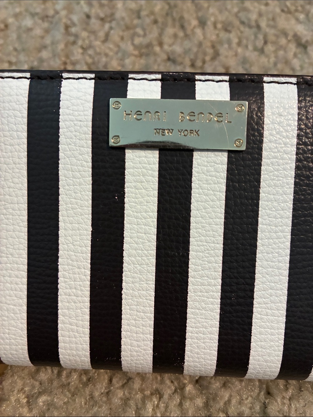 Henri Bendel Black and White Striped Zip-Around Wallet - Picture 2 of 9